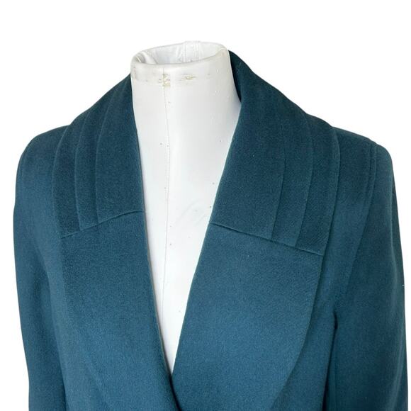 Vintage 80s Alorna Wool Blend Trench Coat Double Breasted Peacock Blue sz M - Picture 3 of 12